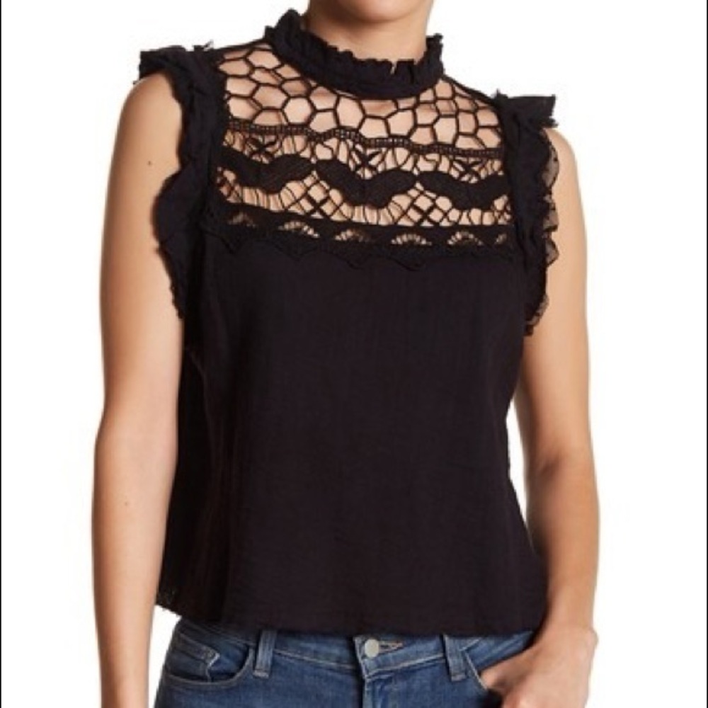Free People Elegant Black Lace Women's Top tie back size small - Picture 2 of 6